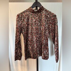 21S Black Floral Mock Neck Long Sleeve Top